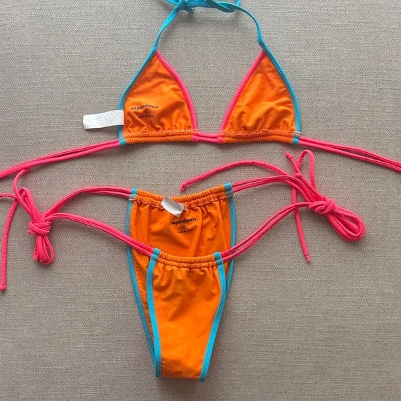 Superdown Vibrant Orange and Pink Bikini Set size XS/S - Picture 7 of 9
